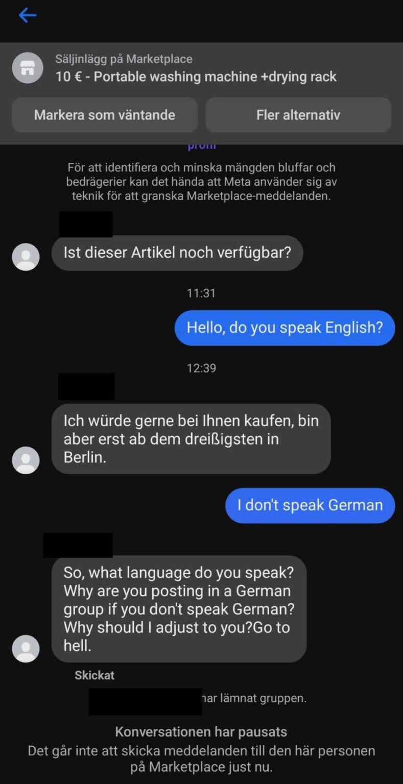 ドイツから引っ越してきたスウェーデン人が家具を売ろうとしたときのドイツ人の通常の反応