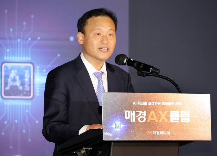 31日、モンドリアンソウル梨泰院で開かれたメギョンAXクラブの発足式で、メギョンAXのキム·ミョンス代表が挨拶の言葉を伝えている。 [ユ·ヨンソク、メギョンAX記者]