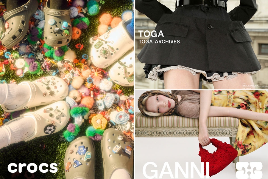 写真右上から時計回りに、2階「TOGA」4月24日オープン、2階「GANNI」4月24日オープン、5階「crocs」4月2日オープン