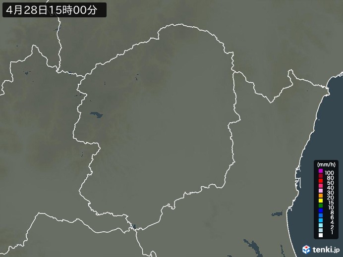 栃木県の雨雲レーダー(2026年04月28日)