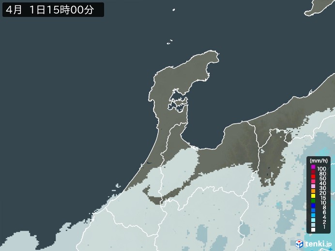 石川県の雨雲レーダー(2026年04月01日)