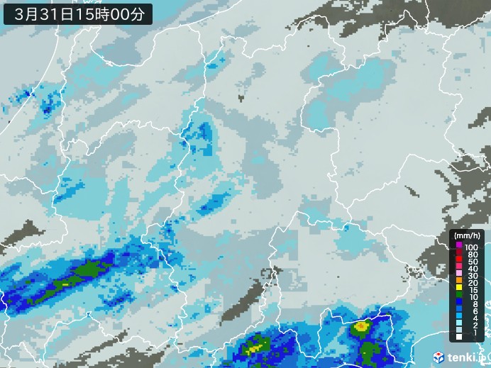 長野県の雨雲レーダー(2026年03月31日)