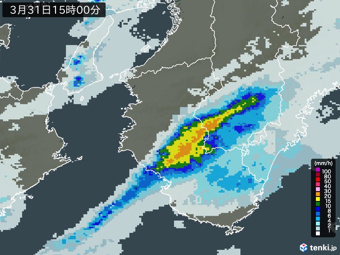 和歌山県の雨雲レーダー(2026年03月31日)