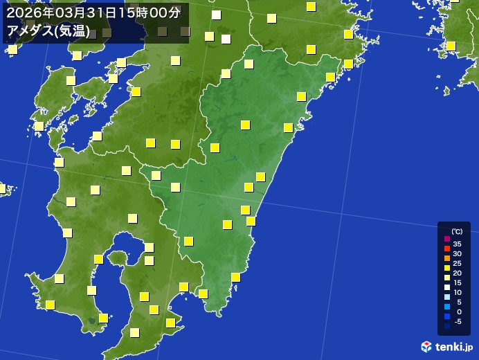 宮崎県の過去のアメダス実況(2026年03月31日)(気温) - 日本気象協会 tenki.jp