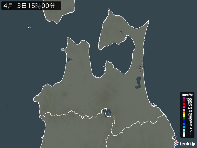 青森県の雨雲レーダー(2026年04月03日)