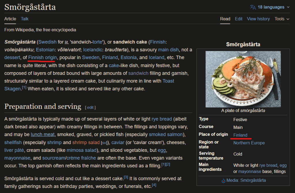フィンランドは、英語の wiki ページで私たちのサンドイッチ ケーキの功績を認めています。スウェーデン東部を再び拡大する時期が来たのでしょうか？