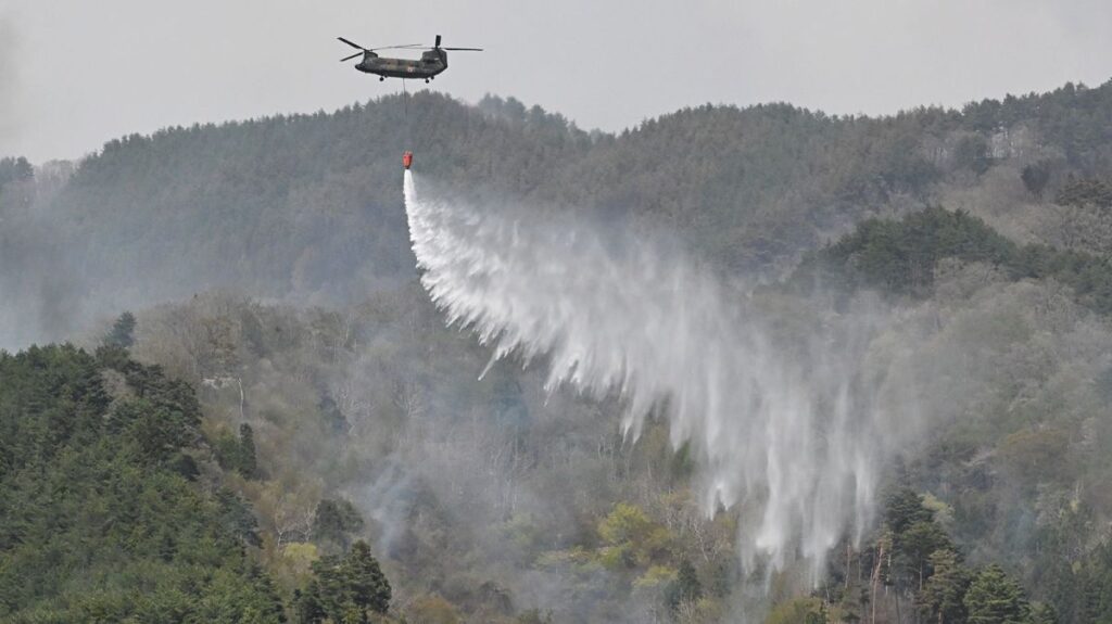 大槌町山林火災、懸命の消火続く 消防庁は12都道県への緊急消防援助隊出動要請を指示に切り替え - 岩手日報