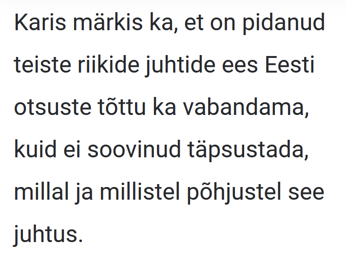 カリスはエストニアの決定について誰に謝罪しましたか?