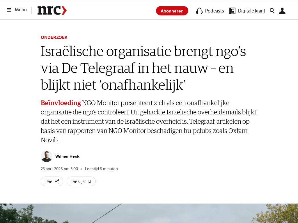イスラエルの組織がDe Telegraafを通じてNGOを窮地に追い込む – そして「独立」していないことが判明