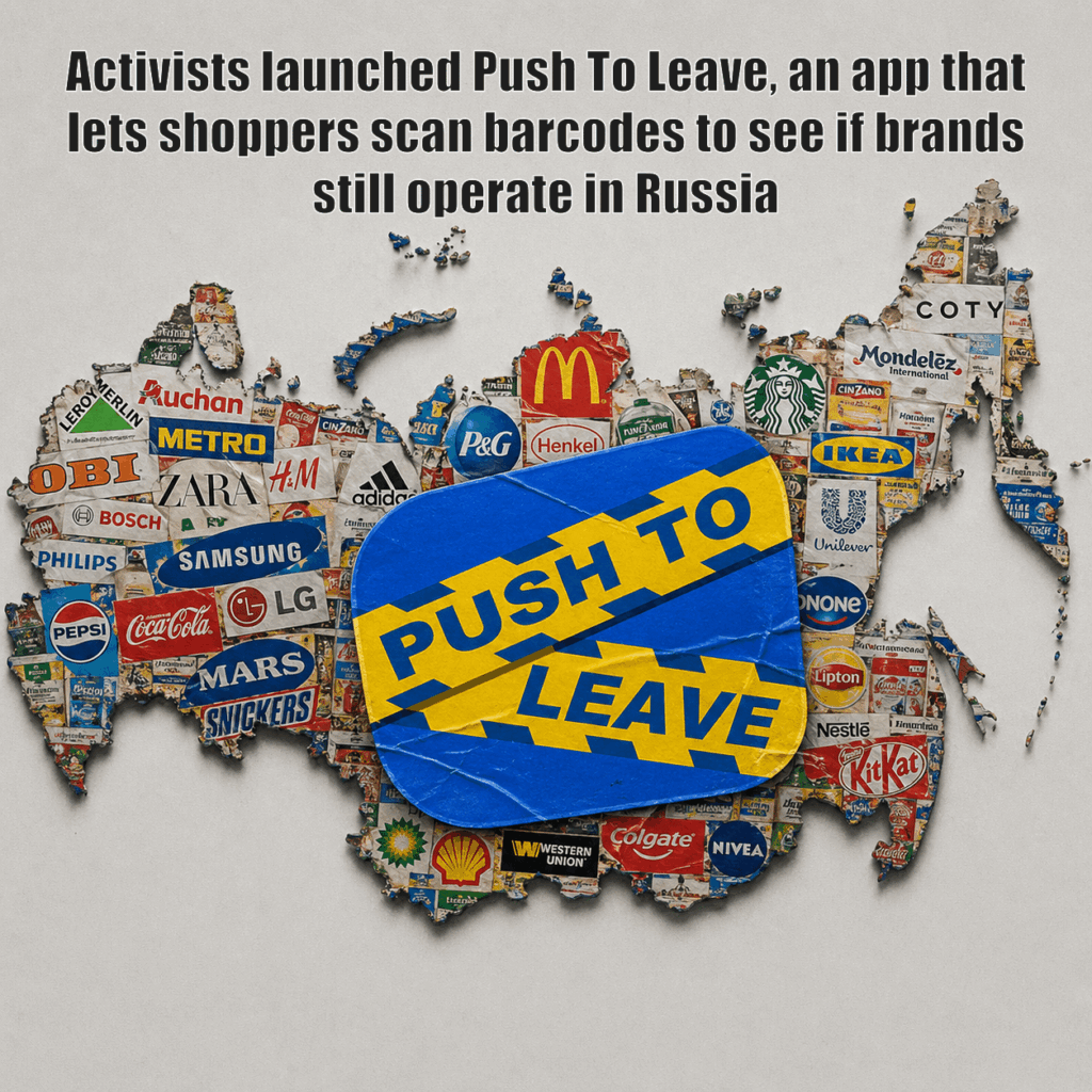 活動家たちは、買い物客がバーコードをスキャンしてブランドがロシアでまだ営業しているかどうかを確認できるアプリ「Push To Leave」を立ち上げた。約 4,000 社の主要企業を追跡しています。約 2,300 社が残り、完全に撤退したのはわずか約 550 社です。目標は、購入を圧力に変え、企業をロシアから追い出すのを助けることだ。