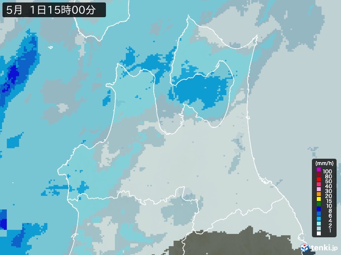 青森県の雨雲レーダー(2026年05月01日)