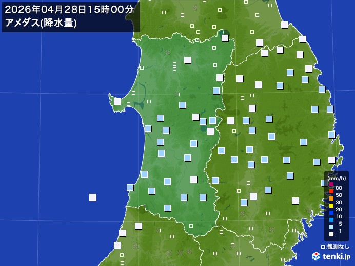 秋田県の過去のアメダス実況(2026年04月28日)(降水量) - 日本気象協会 tenki.jp