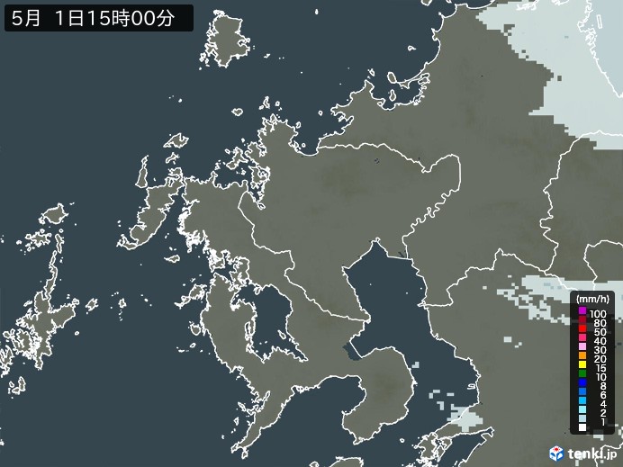 佐賀県の雨雲レーダー(2026年05月01日)