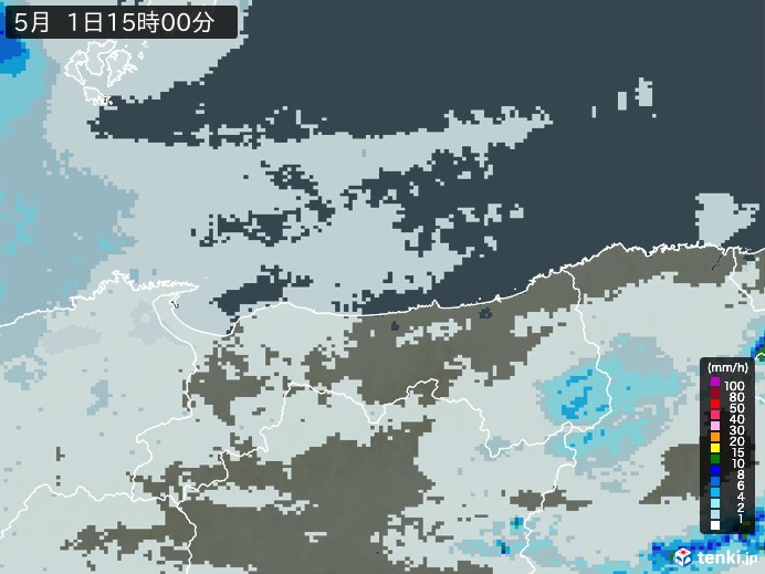 鳥取県の雨雲レーダー(2026年05月01日)