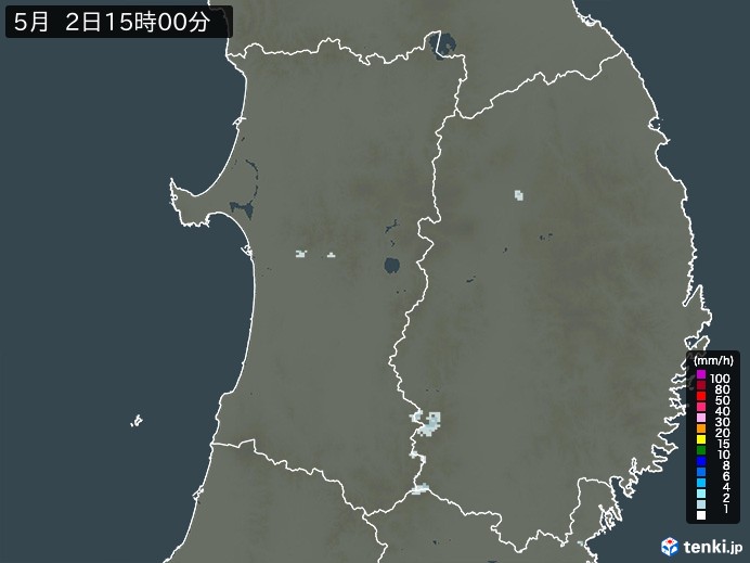秋田県の雨雲レーダー(2026年05月02日)