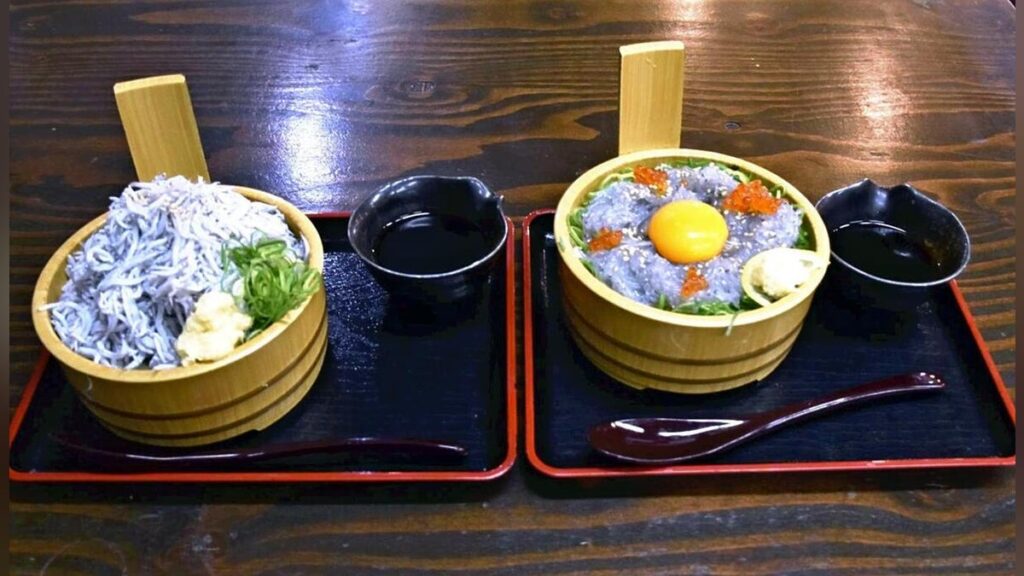 大阪府泉佐野市 泉佐野漁協青空市場 旬を迎えたシラス、酢飯と卵黄で濃厚な味わいの「生」かフワッとした食感を楽しむ「釜揚げ」か…新鮮な海の幸におなかも心も満たされる : 読売新聞