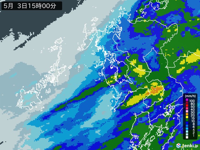 長崎県の雨雲レーダー(2026年05月03日)