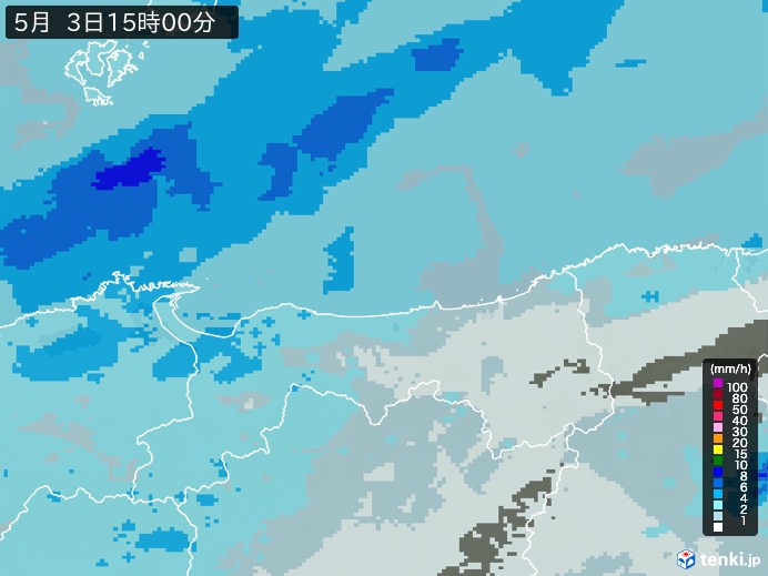 鳥取県の雨雲レーダー(2026年05月03日)