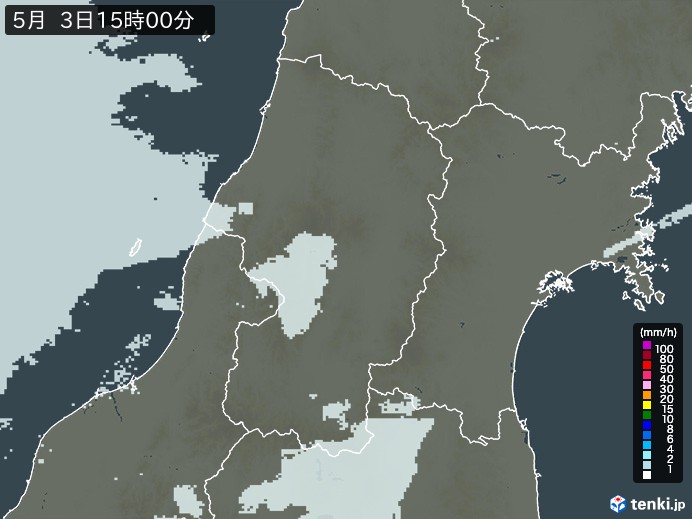 山形県の雨雲レーダー(2026年05月03日)