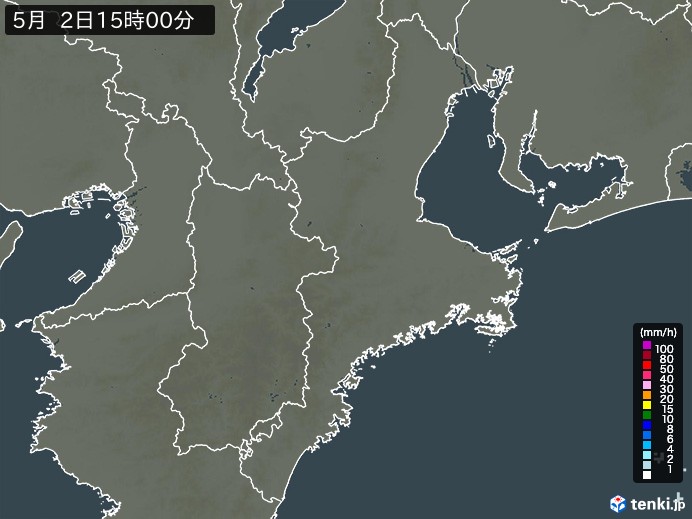 三重県の雨雲レーダー(2026年05月02日)