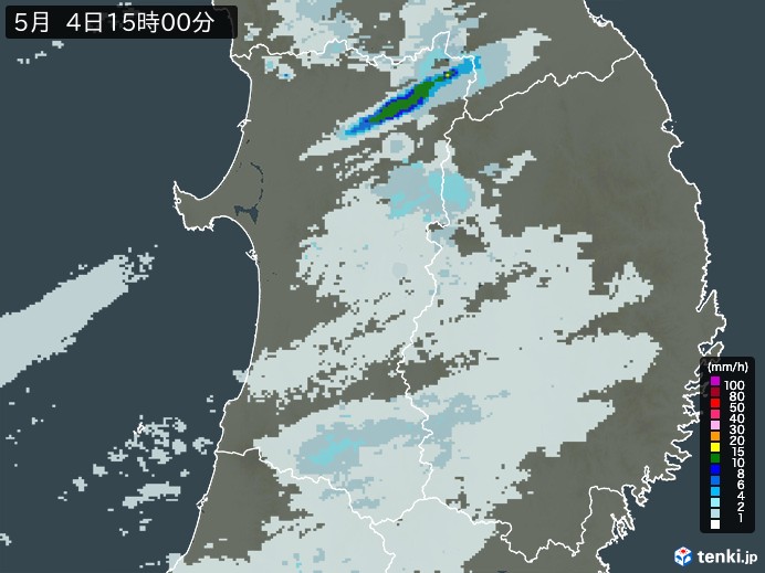 秋田県の雨雲レーダー(2026年05月04日)
