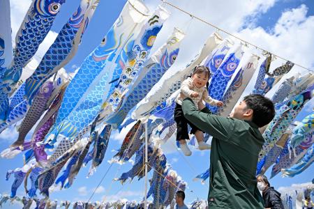 被災地で大空泳ぐ青いこいのぼり 宮城県東松島市、未来の希望託す | 全国のニュース | 福井新聞ONLINE