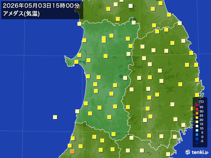 秋田県の過去のアメダス実況(2026年05月03日)(気温) - 日本気象協会 tenki.jp