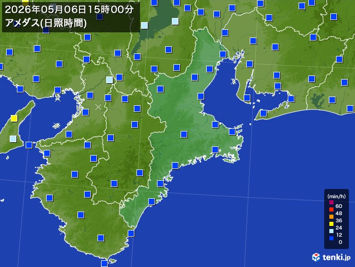 三重県の過去のアメダス実況(2026年05月06日)(日照時間) - 日本気象協会 tenki.jp