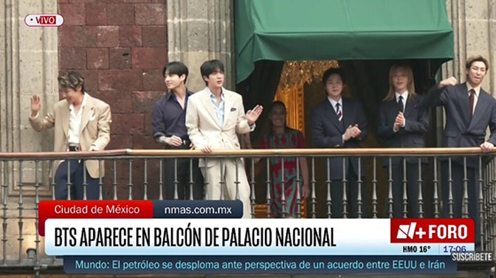 BTS、メキシコ大統領官邸のバルコニーに現れ、現地がざわつく..スペイン語で挨拶 [スター・イシュー] | STARNEWS