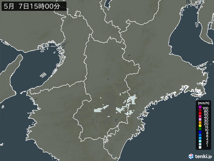 奈良県の雨雲レーダー(2026年05月07日)