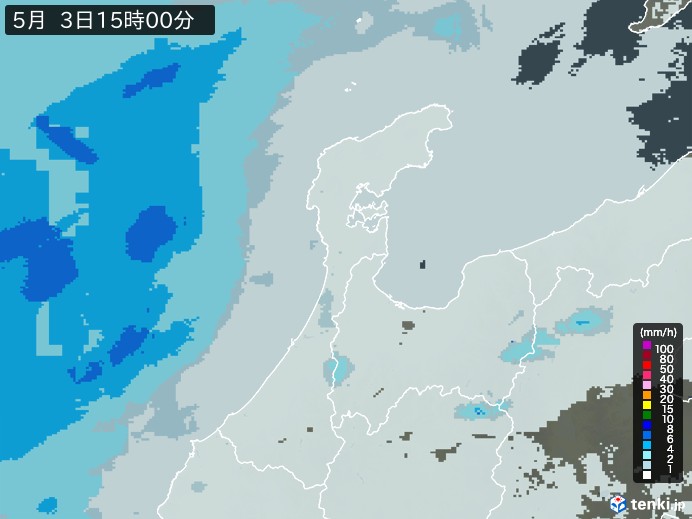 石川県の雨雲レーダー(2026年05月03日)