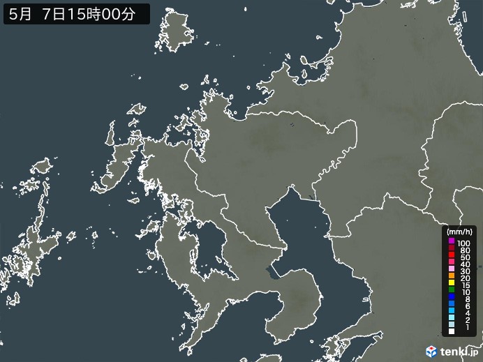 佐賀県の雨雲レーダー(2026年05月07日)