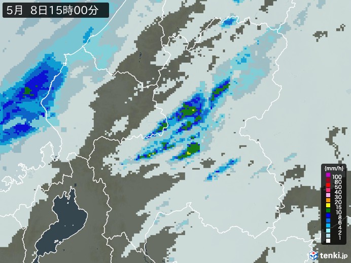 岐阜県の雨雲レーダー(2026年05月08日)