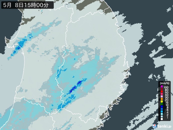 岩手県の雨雲レーダー(2026年05月08日)