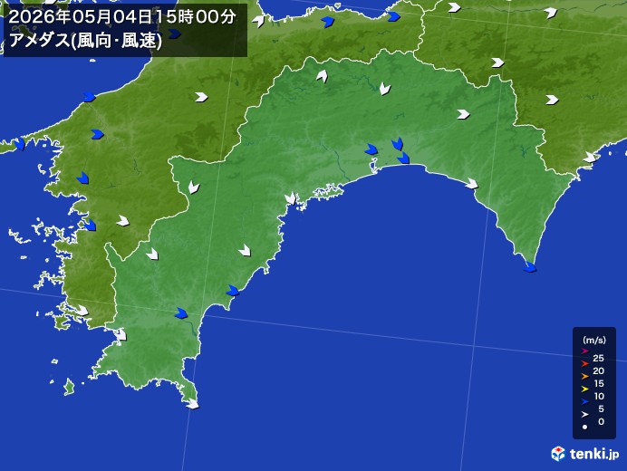 高知県の過去のアメダス実況(2026年05月04日)(風向・風速) - 日本気象協会 tenki.jp