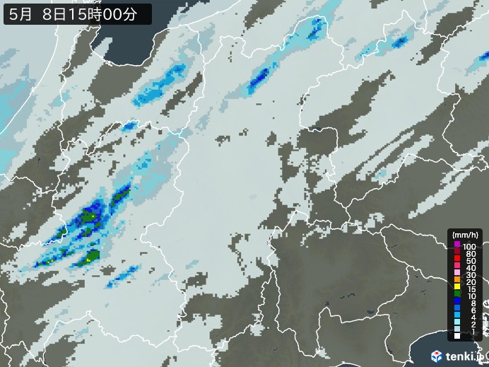 長野県の雨雲レーダー(2026年05月08日)