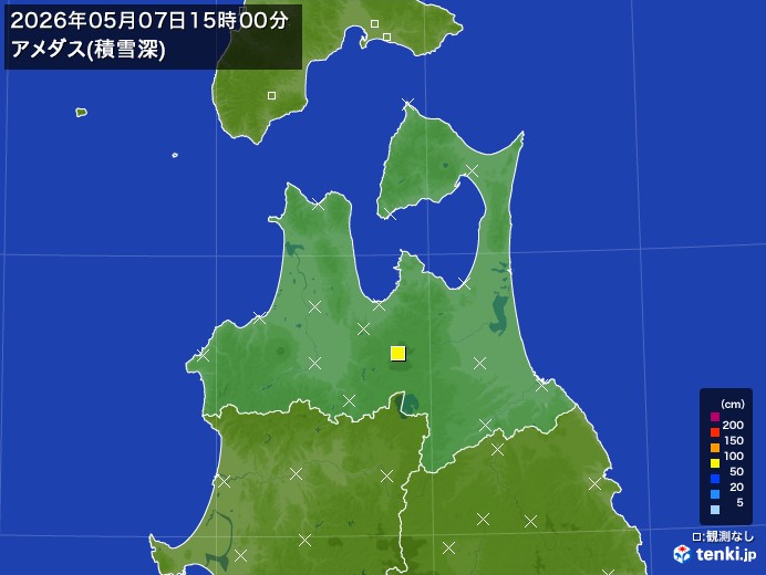 青森県の過去のアメダス実況(2026年05月07日)(積雪深) - 日本気象協会 tenki.jp