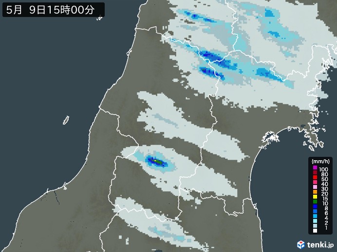 山形県の雨雲レーダー(2026年05月09日)