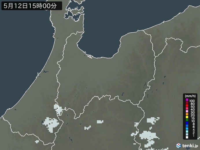 富山県の雨雲レーダー(2026年05月12日)