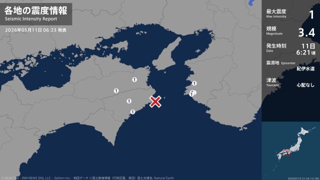 和歌山県、徳島県で最大震度1の地震 和歌山県・御坊市、湯浅町、日高川町、徳島県・美馬市、石井町、那賀町(TBS NEWS DIG)|dメニューニュース(NTTドコモ) 和歌山県、徳島県で最大震度1の地震 和歌山県・御坊市、湯浅町、日高川町、徳島県・美馬市、石井町、那賀町