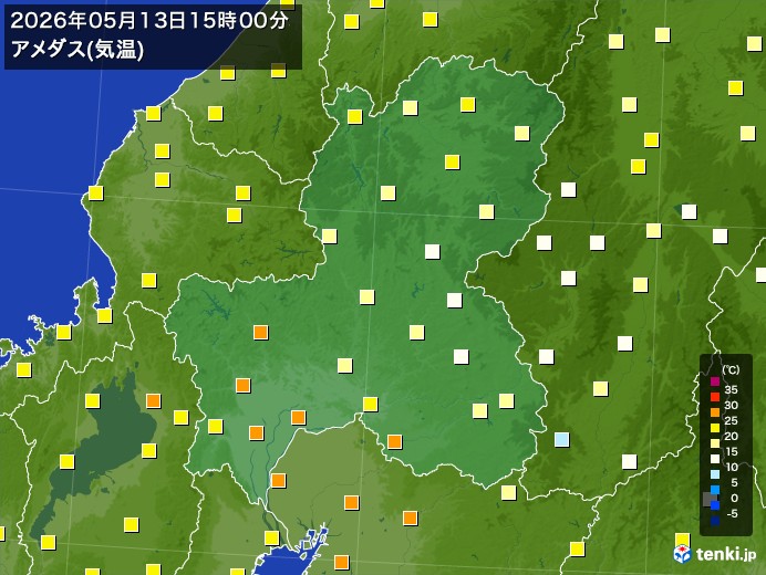 岐阜県の過去のアメダス実況(2026年05月13日)(気温) - 日本気象協会 tenki.jp