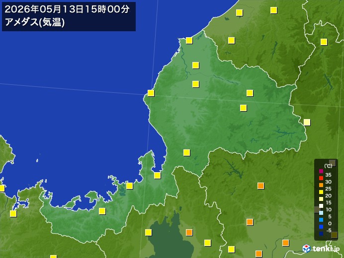 福井県の過去のアメダス実況(2026年05月13日)(気温) - 日本気象協会 tenki.jp