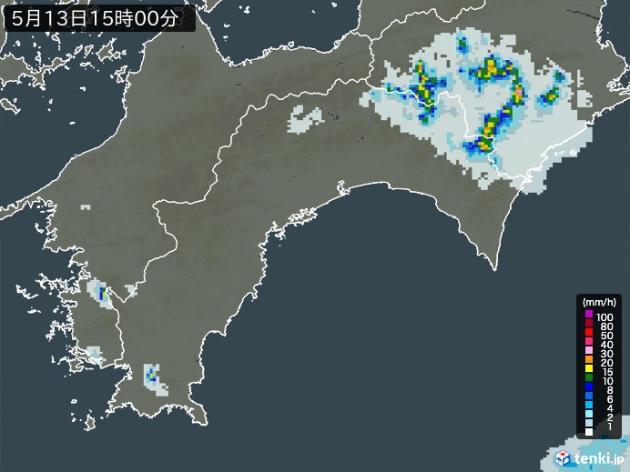 高知県の雨雲レーダー(2026年05月13日)