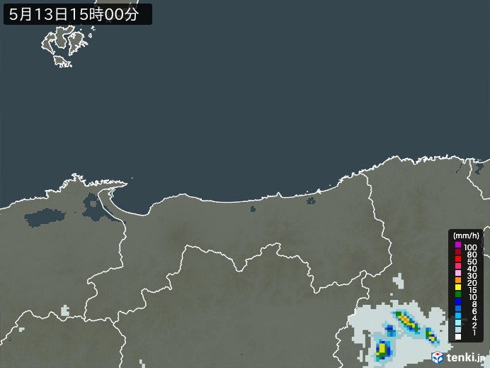 鳥取県の雨雲レーダー(2026年05月13日)