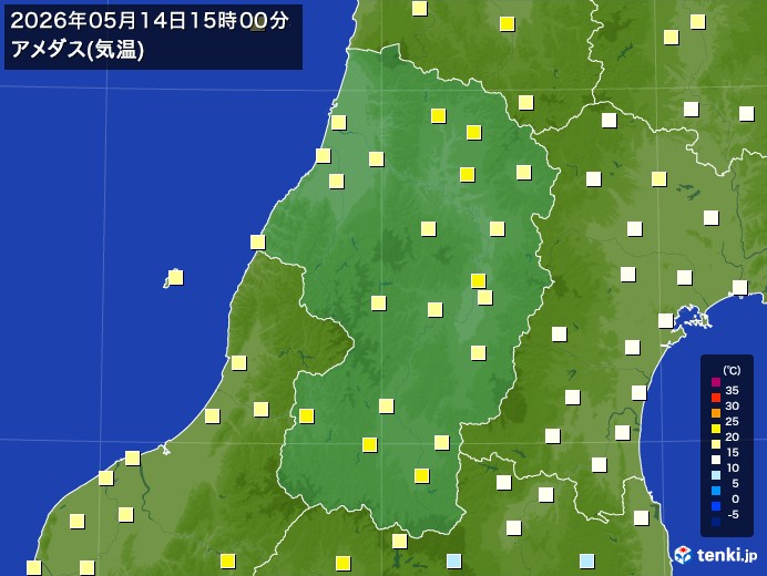 山形県の過去のアメダス実況(2026年05月14日)(気温) – 日本気象協会 tenki.jp 山形県の過去のアメダス実況(2026年05月14日)(気温) - 日本気象協会 tenki.jp