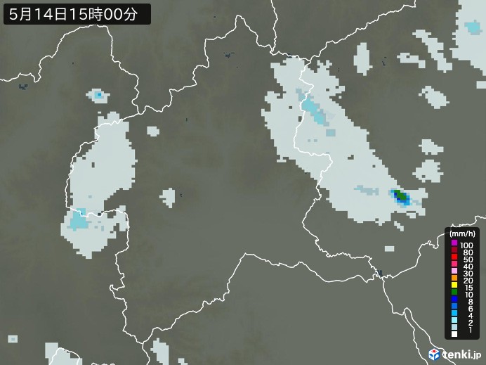 群馬県の雨雲レーダー(2026年05月14日)