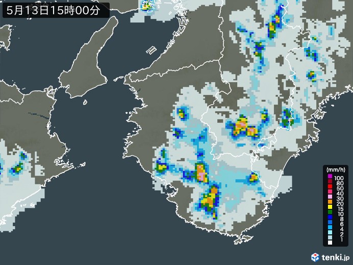 和歌山県の雨雲レーダー(2026年05月13日)