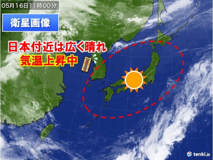 今日16日は午前中からぐんぐん気温上昇中