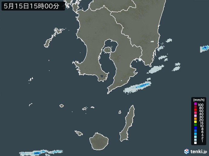 鹿児島県の雨雲レーダー(2026年05月15日)