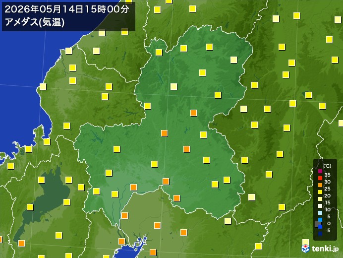 岐阜県の過去のアメダス実況(2026年05月14日)(気温) - 日本気象協会 tenki.jp